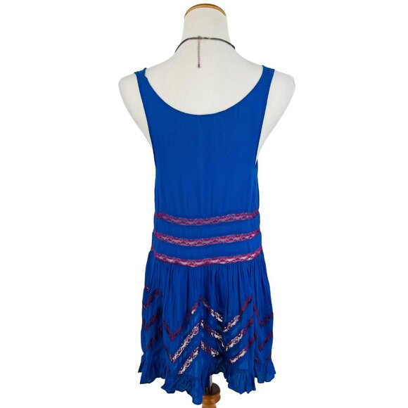 Free People Intimately Blue Polka Dot Tiered Ruffle Hem Voile & Lace Slip Dress - Picture 10 of 16